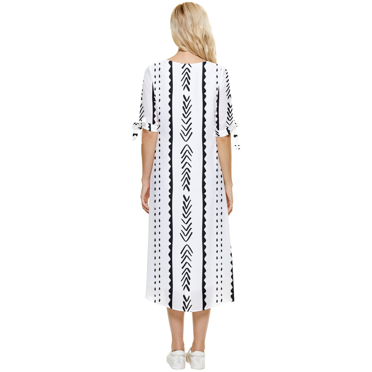 African | Ethnic | Mudcloth | #20 Bow Sleeve Chiffon Midi Dress