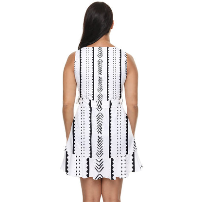 African | Ethnic | Mudcloth | #20 Waist Tie Tier Mini Chiffon Dress