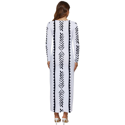 African | Ethnic | Mudcloth | #20 Long Sleeve Velour Longline Maxi Dress