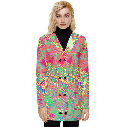 Rainbow croton Button Up Hooded Coat - Luxtrini, LLC