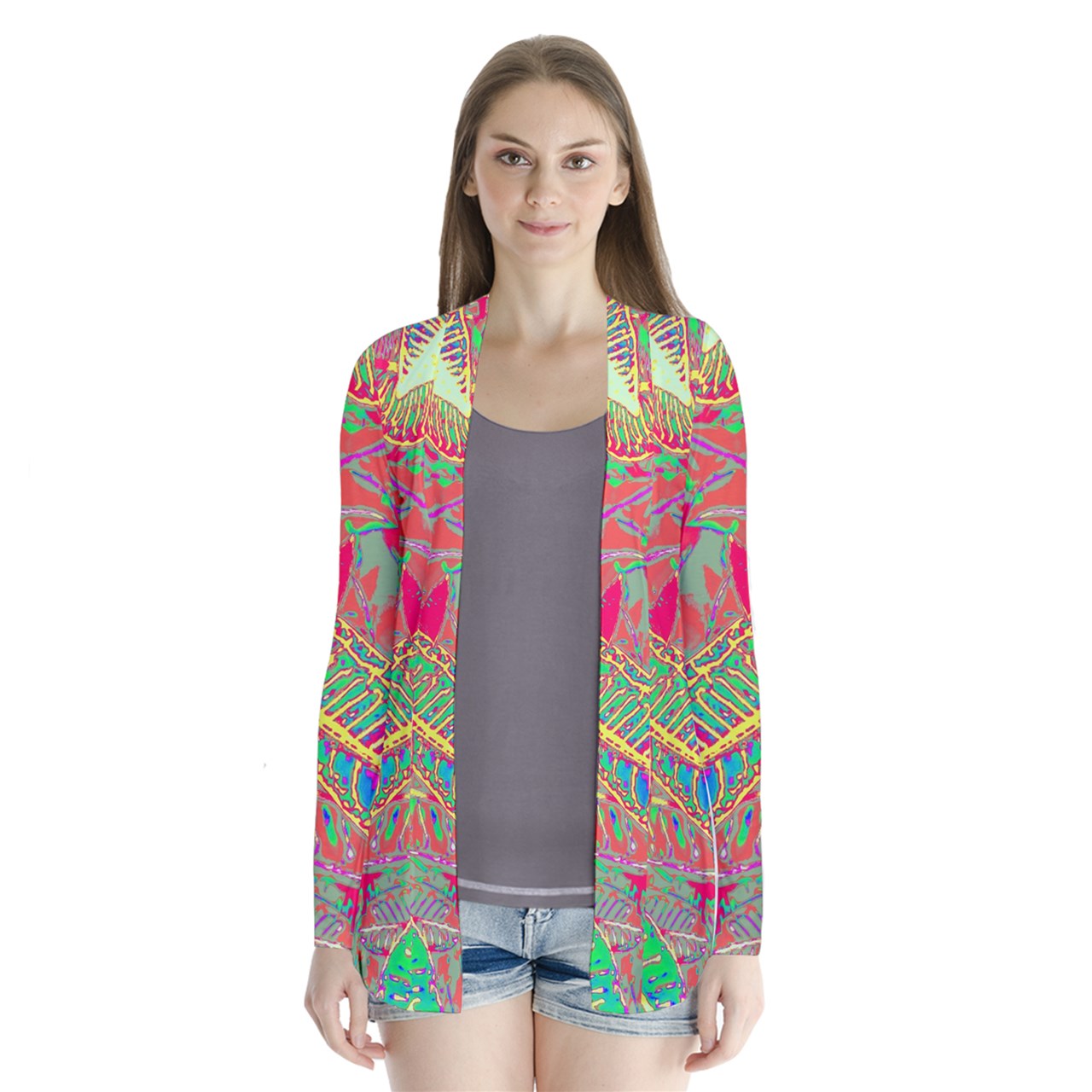 Rainbow Croton Drape Collar Cardigan - Luxtrini, LLC