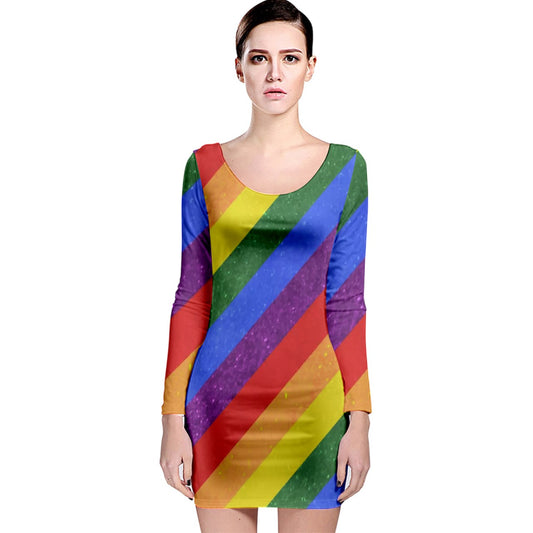 Long Sleeve Bodycon Dress - Rainbow Pride - Luxtrini, LLC