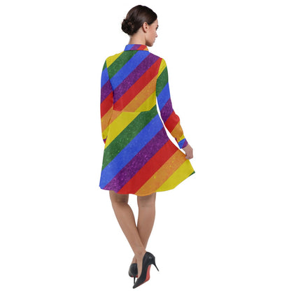 Long Sleeve Chiffon Shirt Dress - Rainbow Pride - Luxtrini, LLC