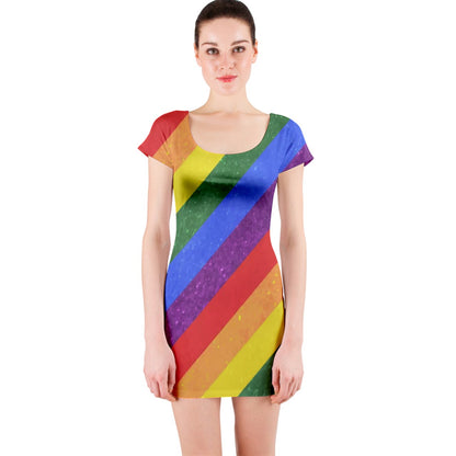 Short Sleeve Bodycon Dress - Rainbow Pride - Luxtrini, LLC