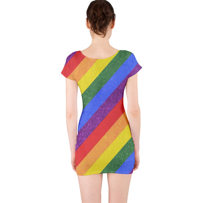 Short Sleeve Bodycon Dress - Rainbow Pride - Luxtrini, LLC