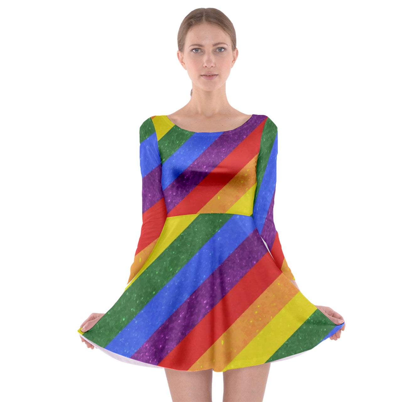 Long Sleeve Skater Dress - Rainbow Pride - Luxtrini, LLC