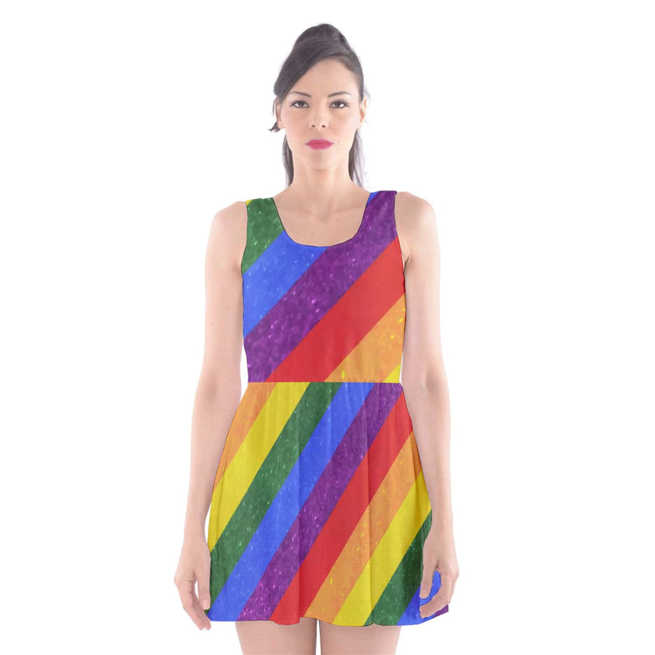 Scoop Neck Skater Dress - Rainbow Pride - Luxtrini, LLC