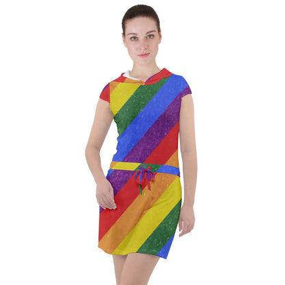 Drawstring Hooded Dress - Rainbow Pride - Luxtrini, LLC