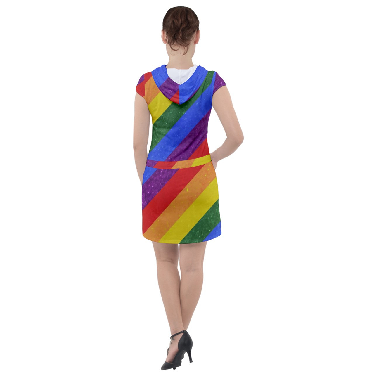 Drawstring Hooded Dress - Rainbow Pride - Luxtrini, LLC