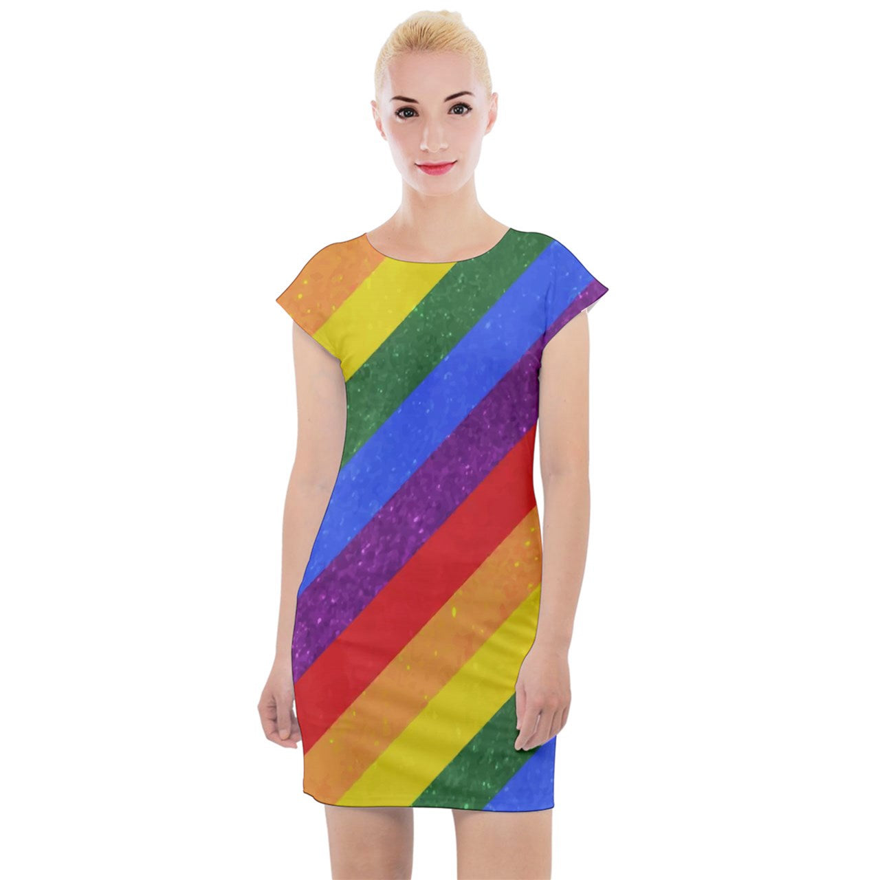 Cap Sleeve Bodycon Dress - Rainbow Pride - Luxtrini, LLC