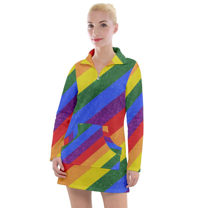 Women's Long Sleeve Casual Dress - Rainbow Pride - Luxtrini, LLC