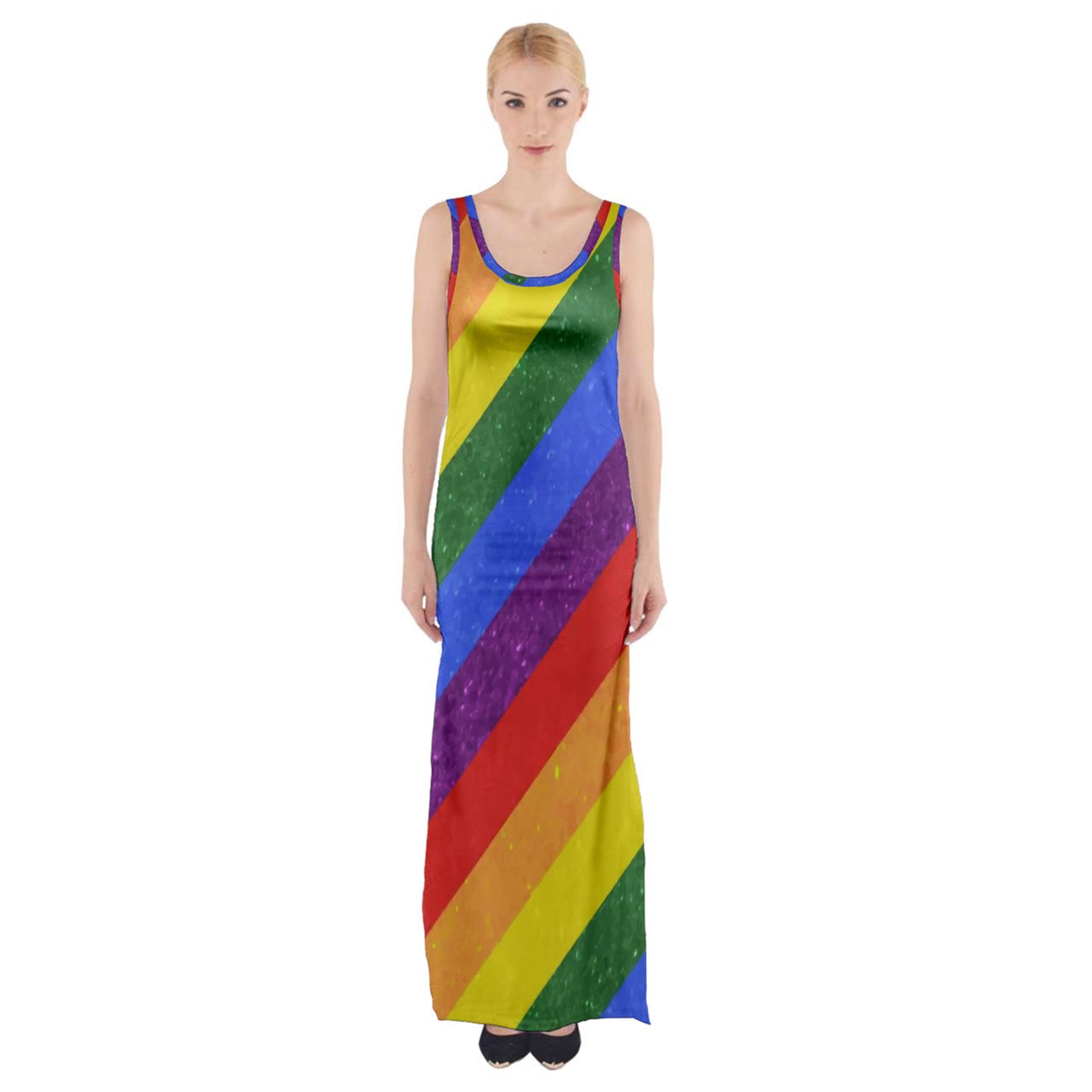 Thigh Split Maxi Dress - Rainbow Pride - Luxtrini, LLC