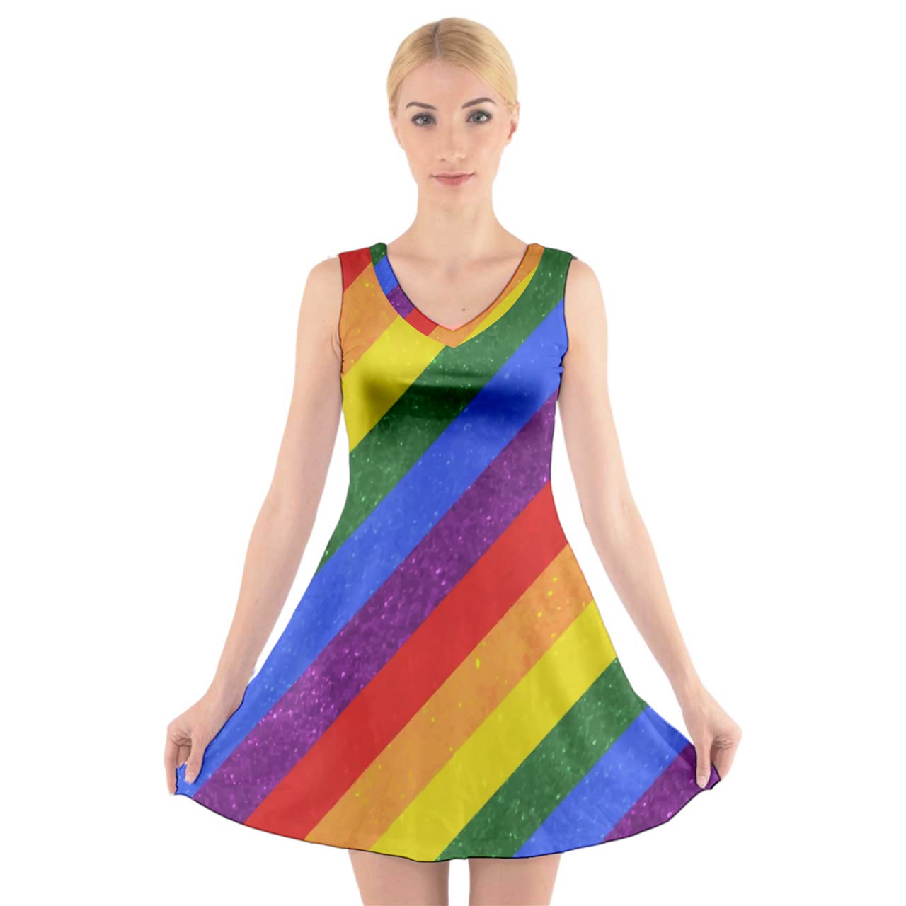 V-Neck Sleeveless Dress - Rainbow Pride - Luxtrini, LLC