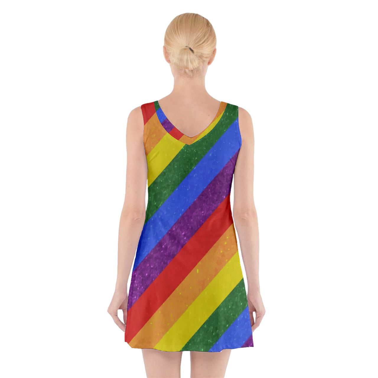 V-Neck Sleeveless Dress - Rainbow Pride - Luxtrini, LLC