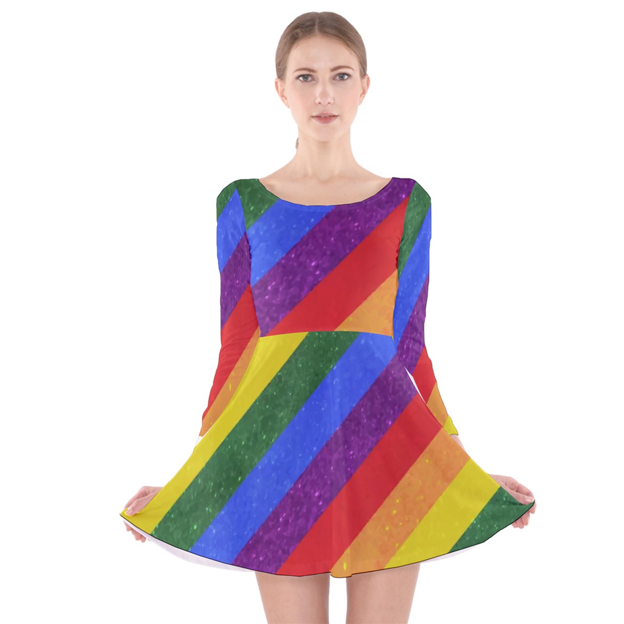 Long Sleeve Velvet Skater Dress - Rainbow Pride - Luxtrini, LLC