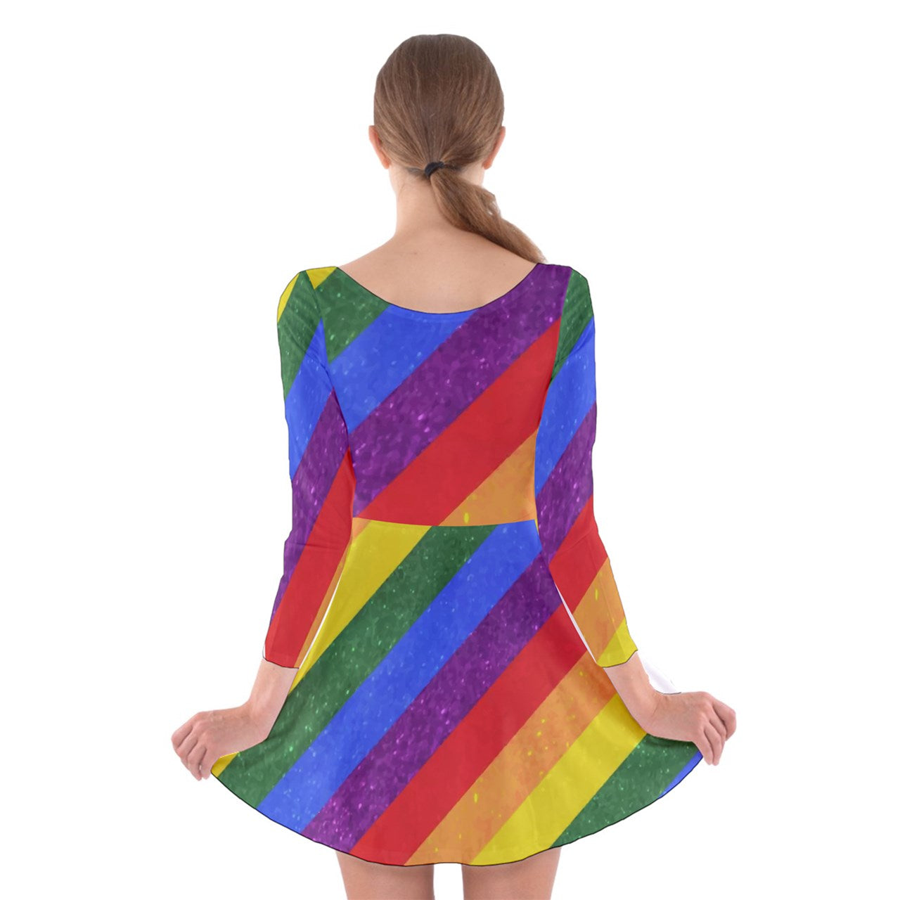 Long Sleeve Velvet Skater Dress - Rainbow Pride - Luxtrini, LLC