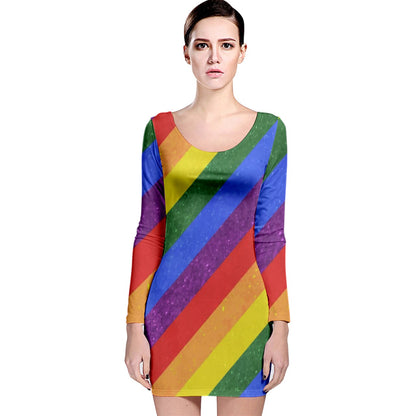 Long Sleeve Velvet Bodycon Dress - Rainbow Pride - Luxtrini, LLC