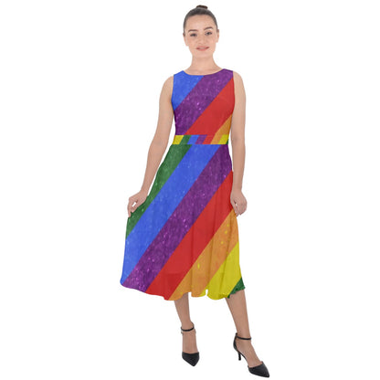 Midi Tie-Back Chiffon Dress - Rainbow Pride - Luxtrini, LLC