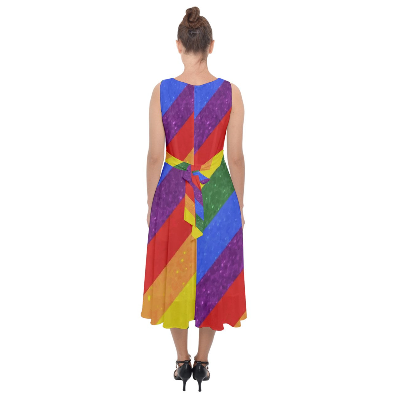 Midi Tie-Back Chiffon Dress - Rainbow Pride - Luxtrini, LLC