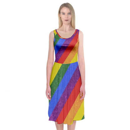 Midi Sleeveless Dress - Rainbow Pride - Luxtrini, LLC