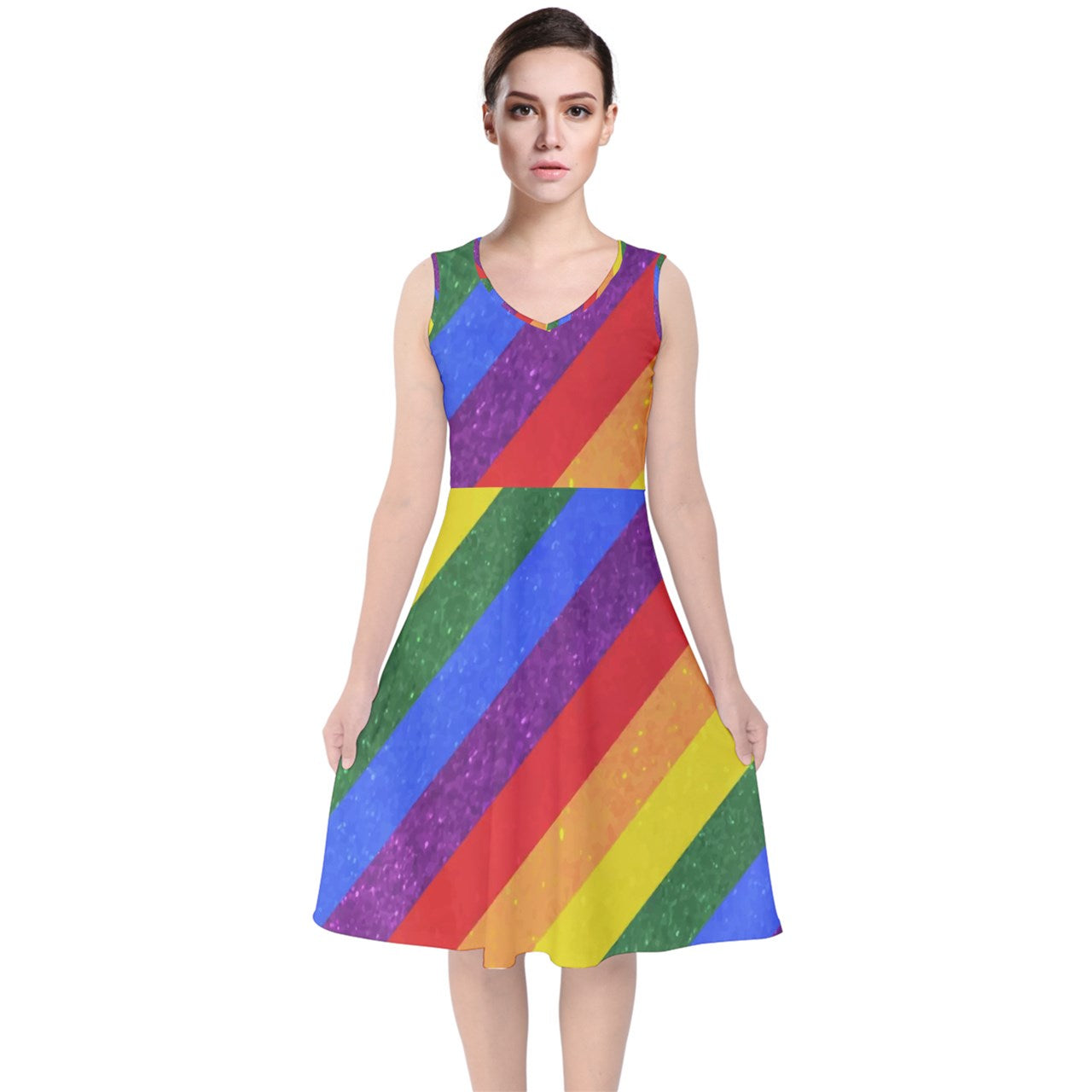 V-Neck Midi Sleeveless Dress - Rainbow Pride - Luxtrini, LLC