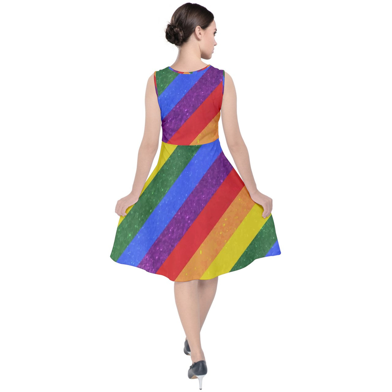 V-Neck Midi Sleeveless Dress - Rainbow Pride - Luxtrini, LLC