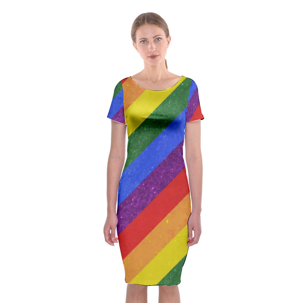 Classic Short Sleeve Midi Dress - Rainbow Pride - Luxtrini, LLC