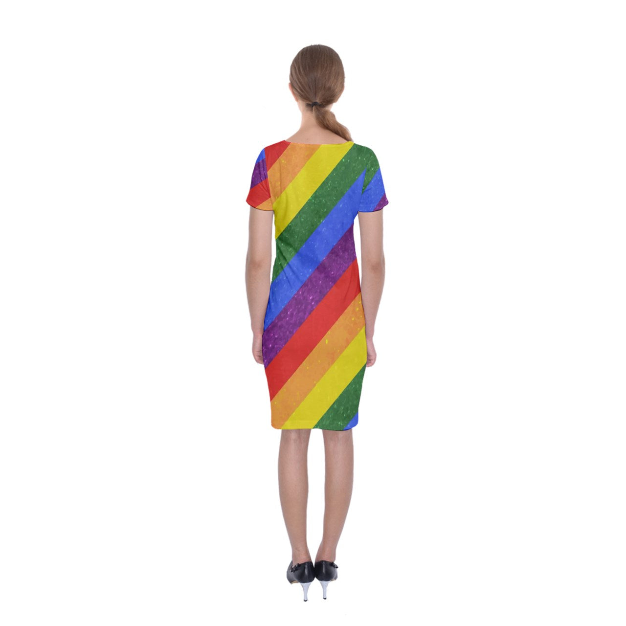 Classic Short Sleeve Midi Dress - Rainbow Pride - Luxtrini, LLC