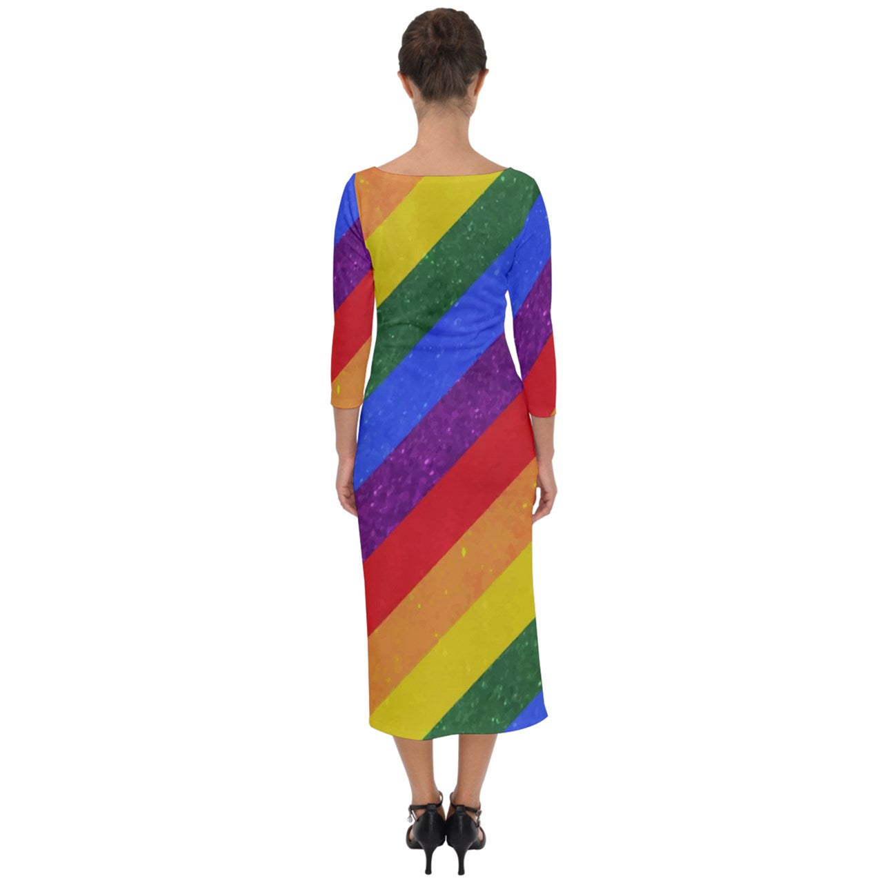 Quarter Sleeve Midi Bodycon Dress - Rainbow Pride - Luxtrini, LLC