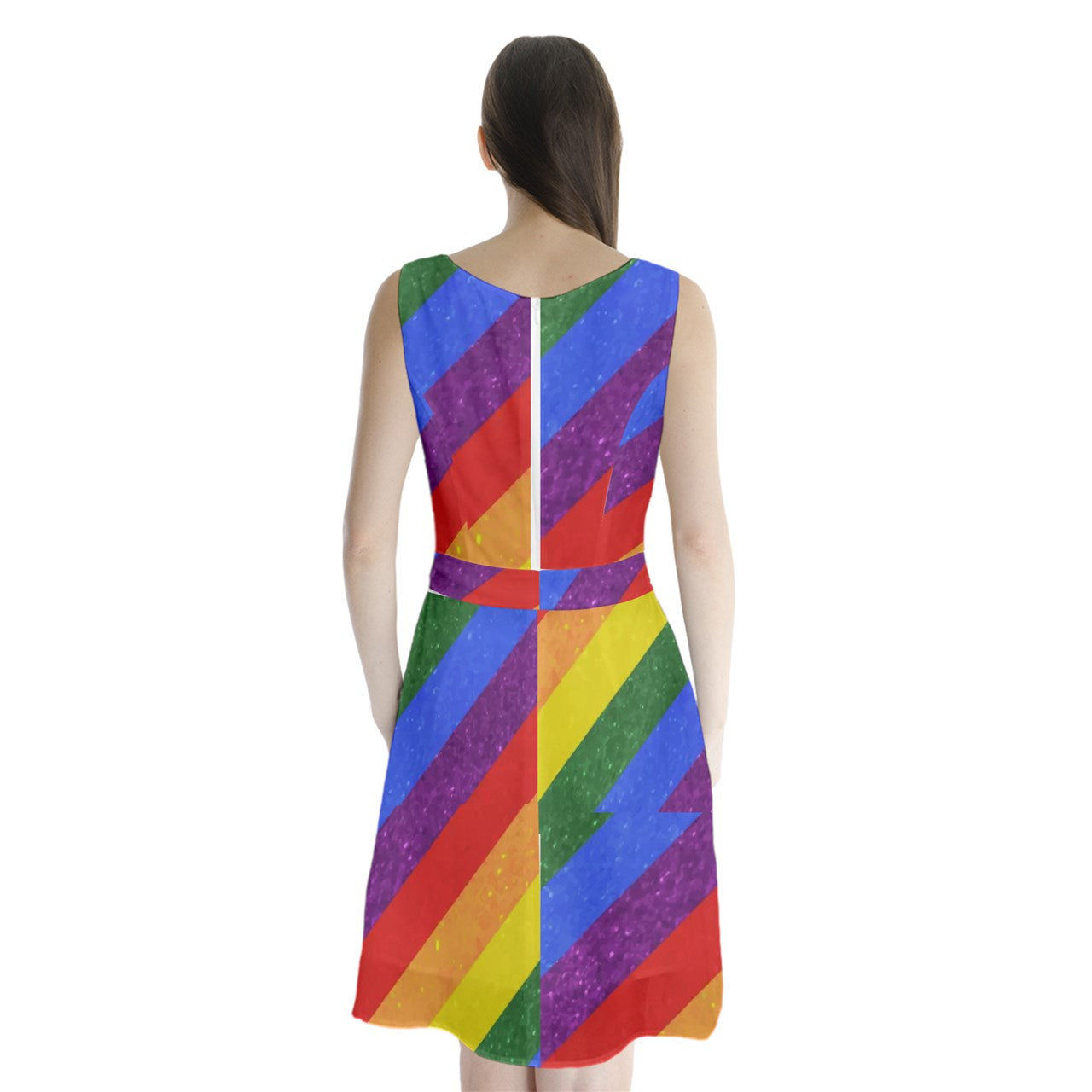 Sleeveless Waist Tie Chiffon Dress - Rainbow Pride - Luxtrini, LLC