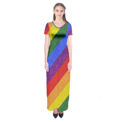 Short Sleeve Maxi Dress - Rainbow Pride - Luxtrini, LLC