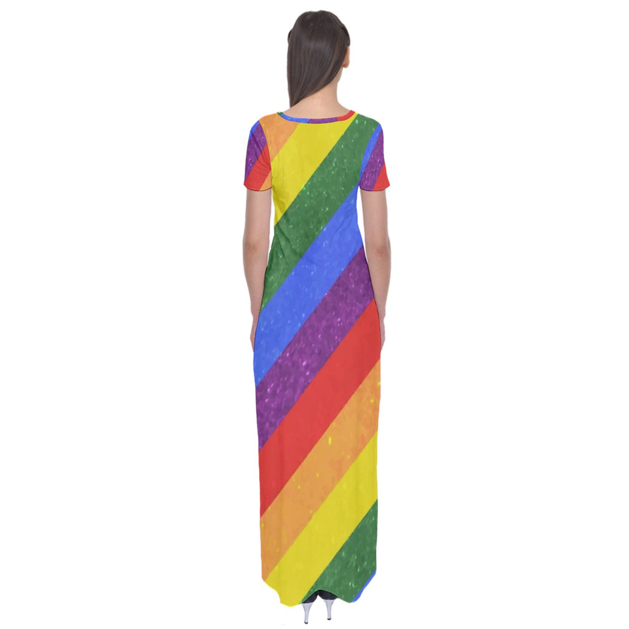 Short Sleeve Maxi Dress - Rainbow Pride - Luxtrini, LLC