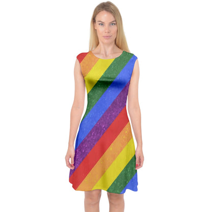 Capsleeve Midi Dress - Rainbow Pride - Luxtrini, LLC