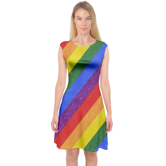 Capsleeve Midi Dress - Rainbow Pride - Luxtrini, LLC