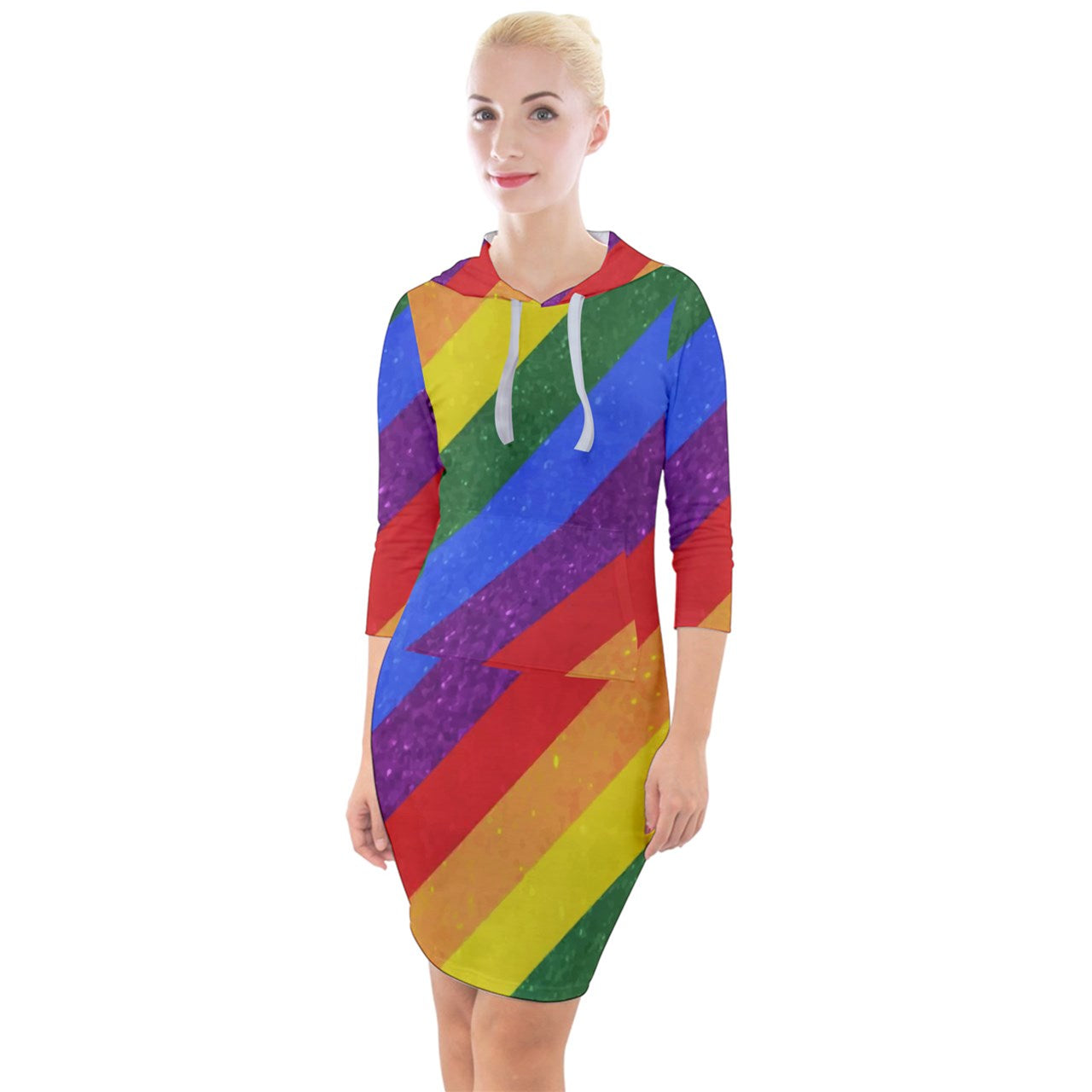 Quarter Sleeve Hood Bodycon Dress - Rainbow Pride - Luxtrini, LLC