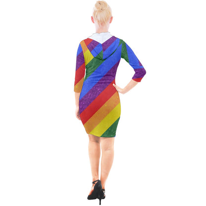 Quarter Sleeve Hood Bodycon Dress - Rainbow Pride - Luxtrini, LLC