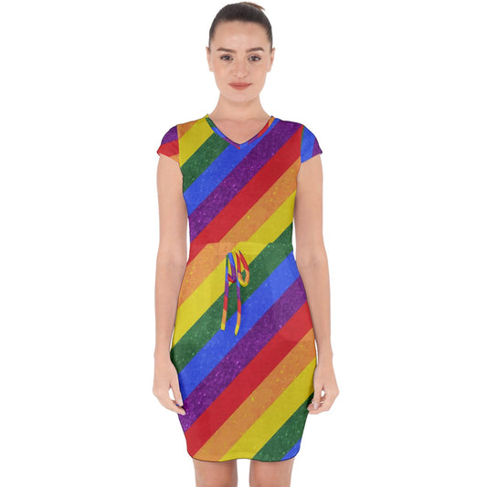 Capsleeve Drawstring Dress - Rainbow Pride - Luxtrini, LLC