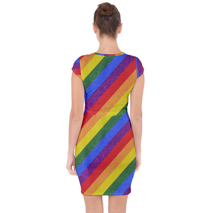 Capsleeve Drawstring Dress - Rainbow Pride - Luxtrini, LLC