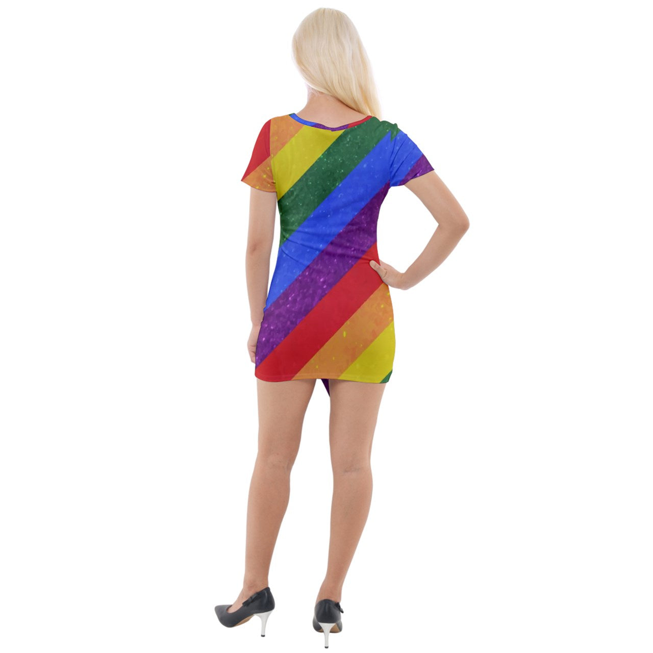 Short Sleeve Asymmetric Mini Dress - Rainbow Pride - Luxtrini, LLC