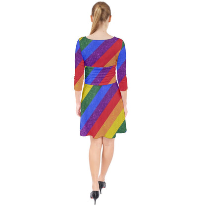 Quarter Sleeve Front Wrap Dress - Rainbow Pride - Luxtrini, LLC