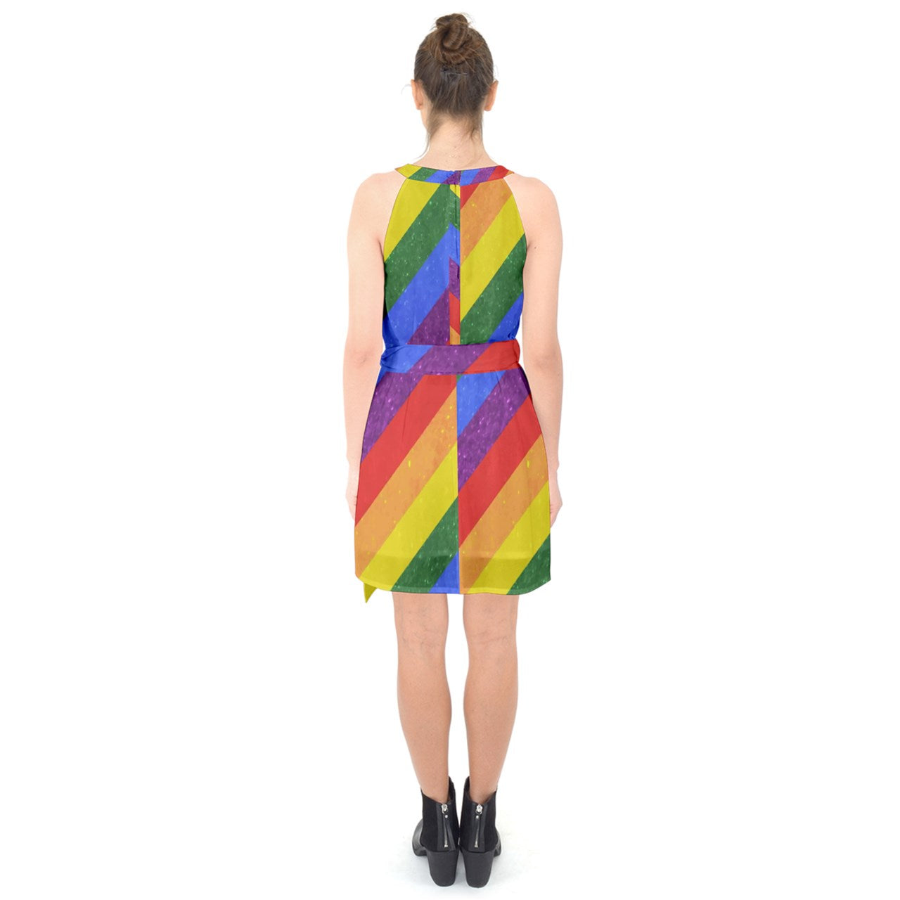 Halter Collar Waist Tie Chiffon Dress - Rainbow Pride - Luxtrini, LLC