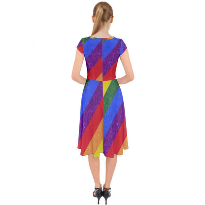 Cap Sleeve Front Wrap Midi Dress - Rainbow Pride - Luxtrini, LLC