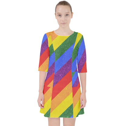 Quarter Sleeve Pocket Dress - Rainbow Pride - Luxtrini, LLC