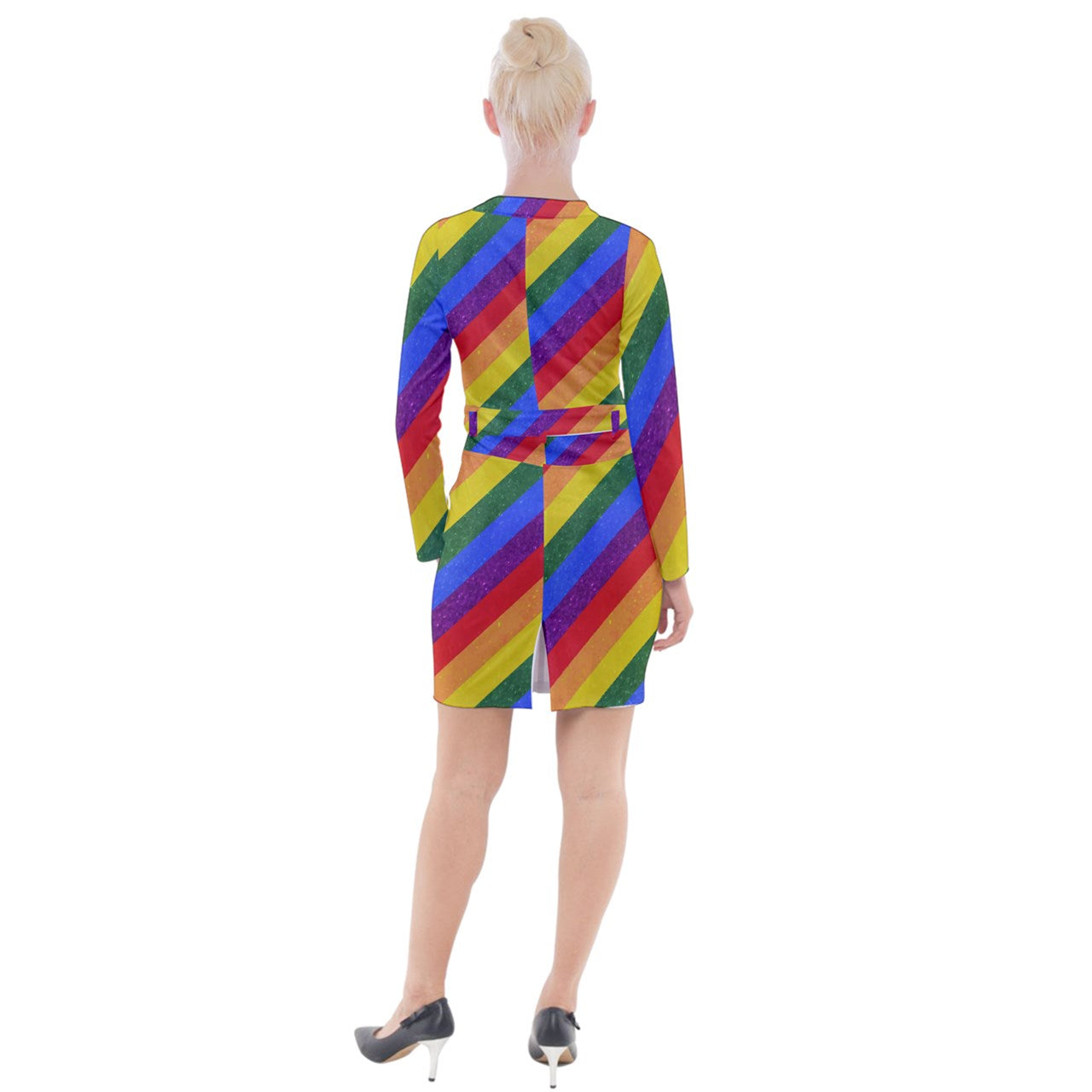 Button Long Sleeve Dress - Rainbow Pride - Luxtrini, LLC