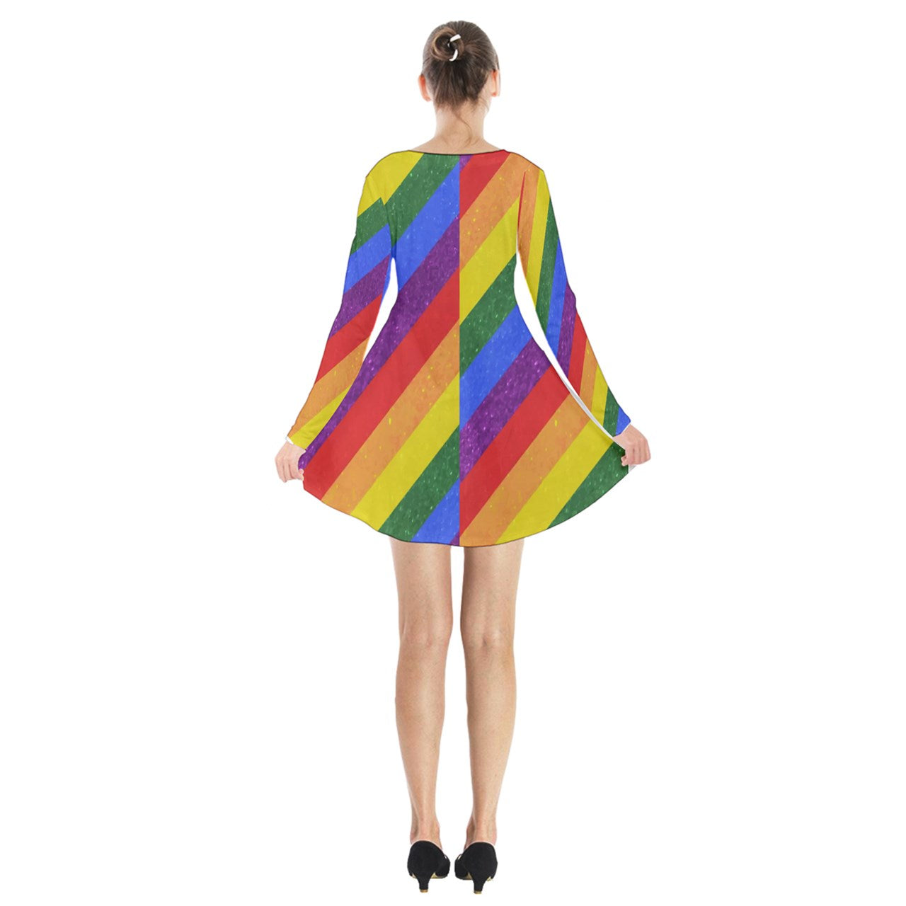 Long Sleeve Velvet V-neck Dress - Rainbow Pride - Luxtrini, LLC