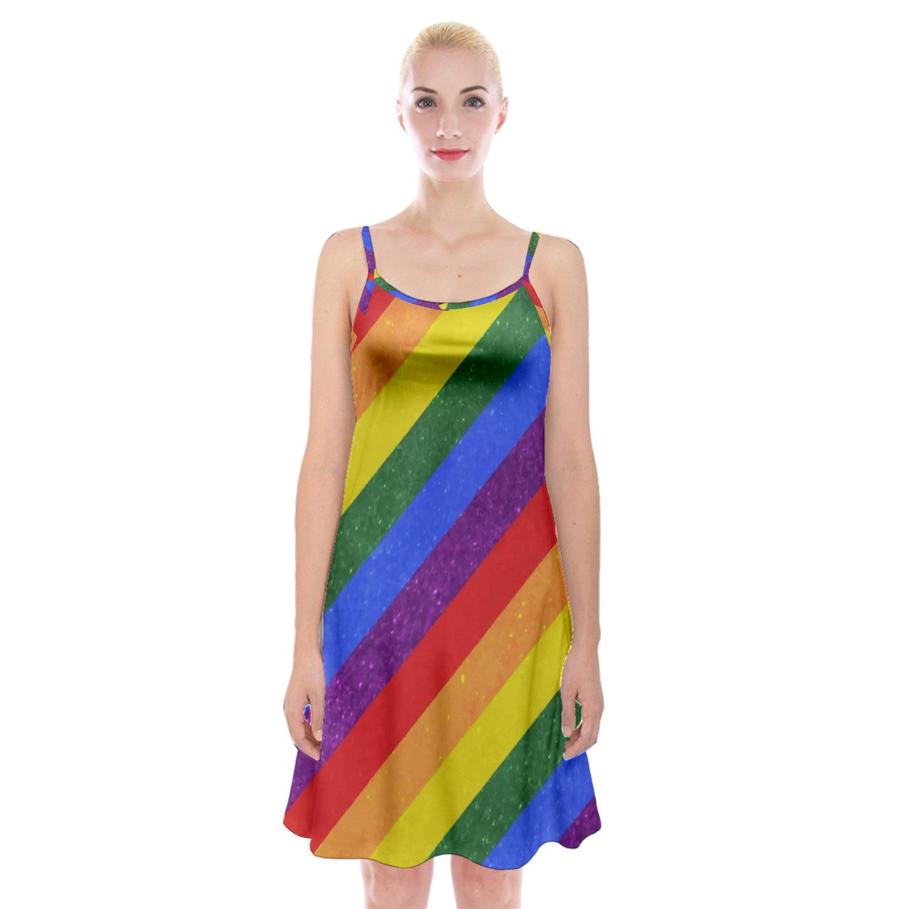 Spaghetti Strap Velvet Dress - Rainbow Pride - Luxtrini, LLC