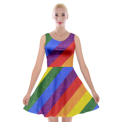 Velvet Skater Dress - Rainbow Pride - Luxtrini, LLC