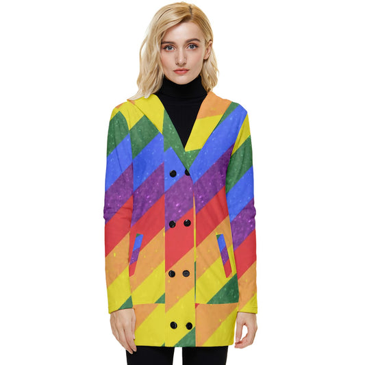 Rainbow Pride Button Up Hooded Coat - Luxtrini, LLC