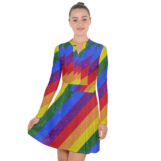 Long Sleeve Panel Dress - Rainbow Pride - Luxtrini, LLC