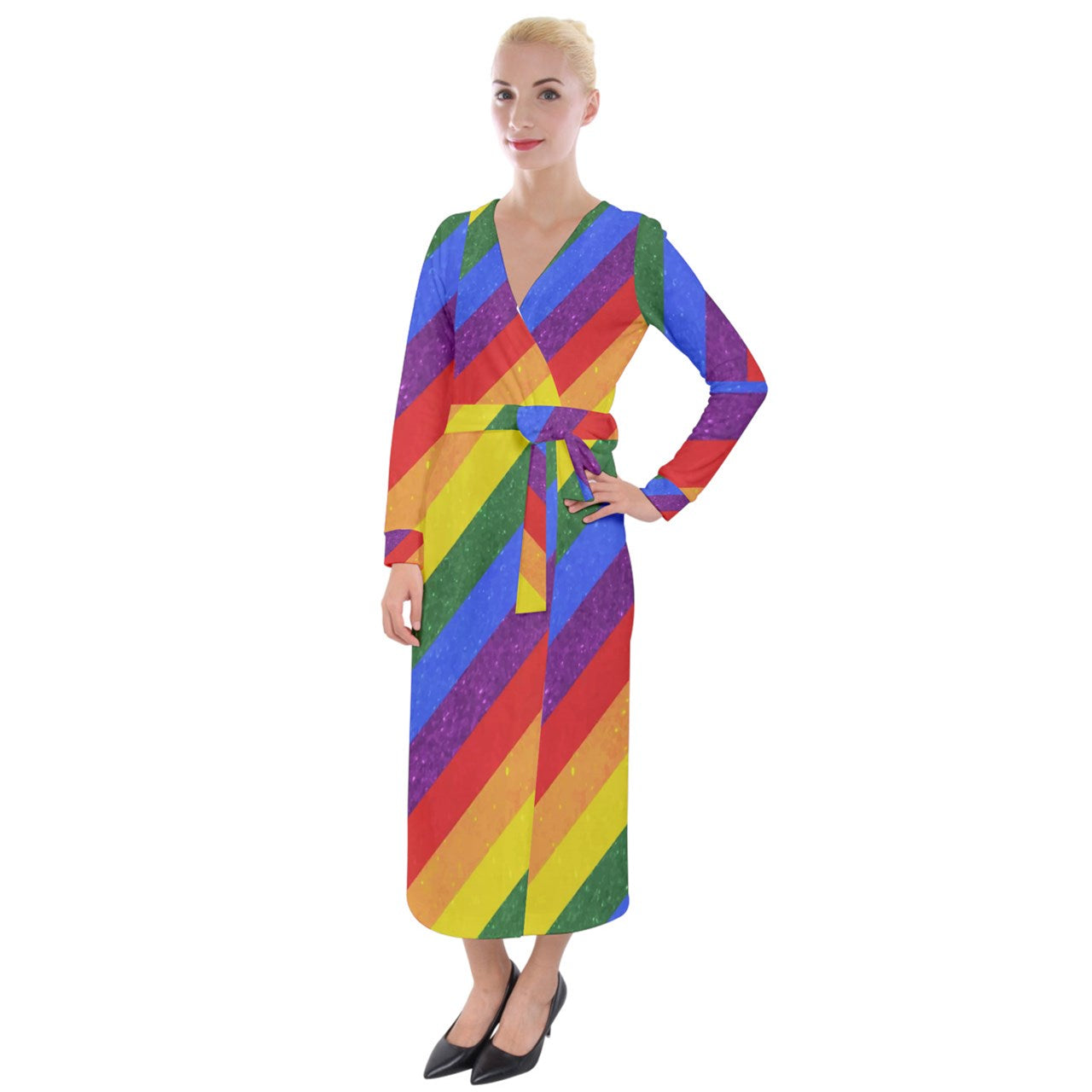 Velvet Maxi Wrap Dress - Rainbow Pride - Luxtrini, LLC